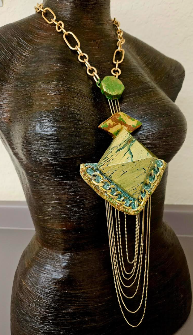 Art Deco Pyramid Chest Piece with Waterfall Chains - Egyptian Queen