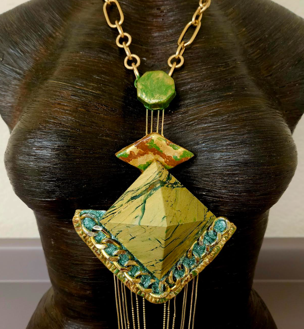 Art Deco Pyramid Chest Piece with Waterfall Chains - Egyptian Queen