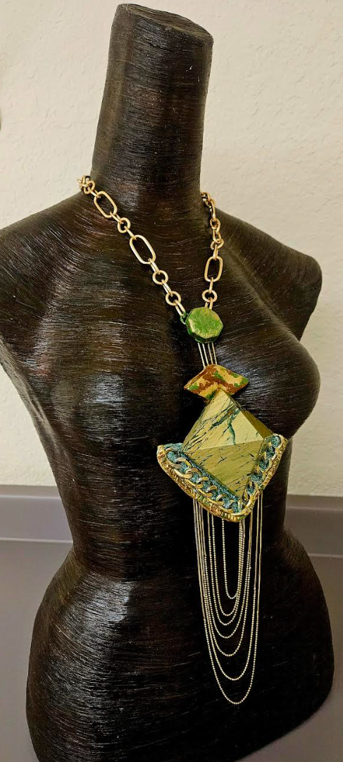 Art Deco Pyramid Chest Piece with Waterfall Chains - Egyptian Queen