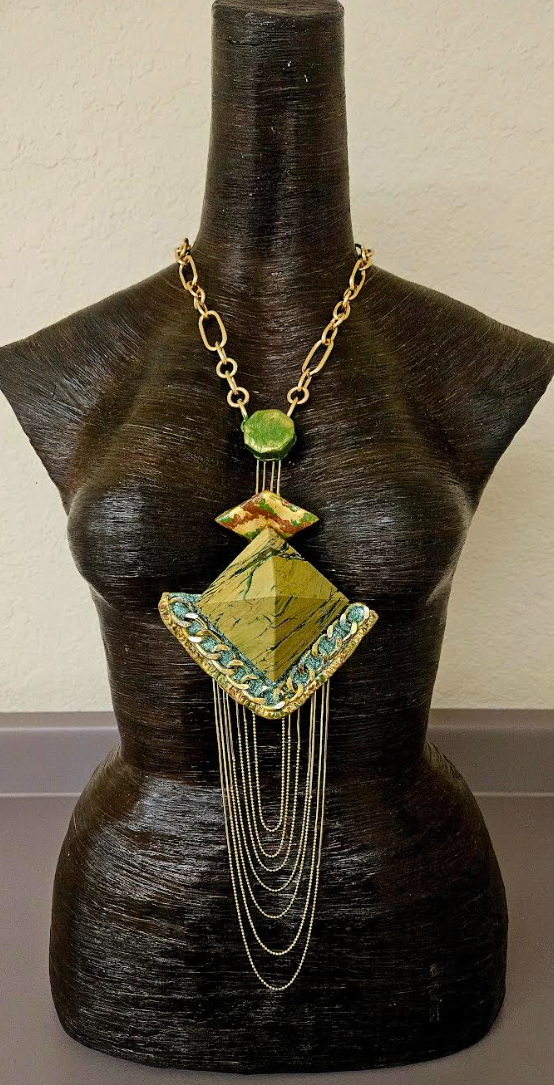 Art Deco Pyramid Chest Piece with Waterfall Chains - Egyptian Queen