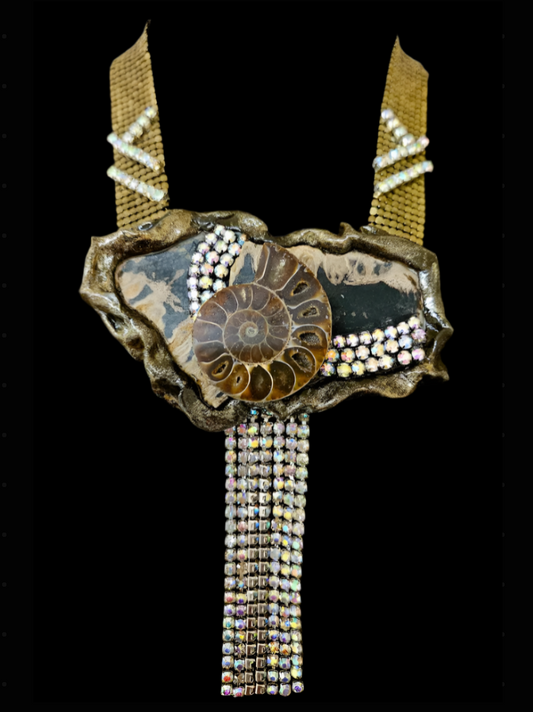 Jasper & Ammonite Statement Necklace - Art Deco Sculptural