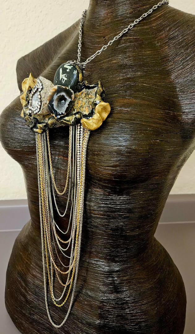 Earth Tone Mixed Gemstone & Waterfall Chain Chest Piece - Androgynous