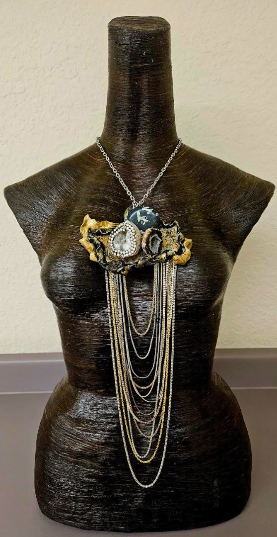 Earth Tone Mixed Gemstone & Waterfall Chain Chest Piece - Androgynous