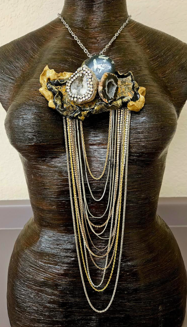 Earth Tone Mixed Gemstone & Waterfall Chain Chest Piece - Androgynous