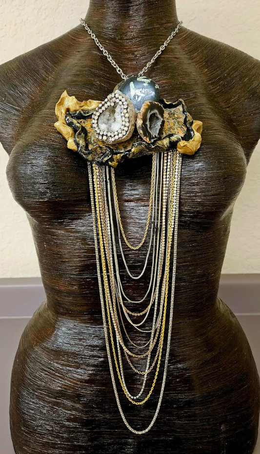 Earthy Gemstone Pendant - Waterfall Chain Chest Piece