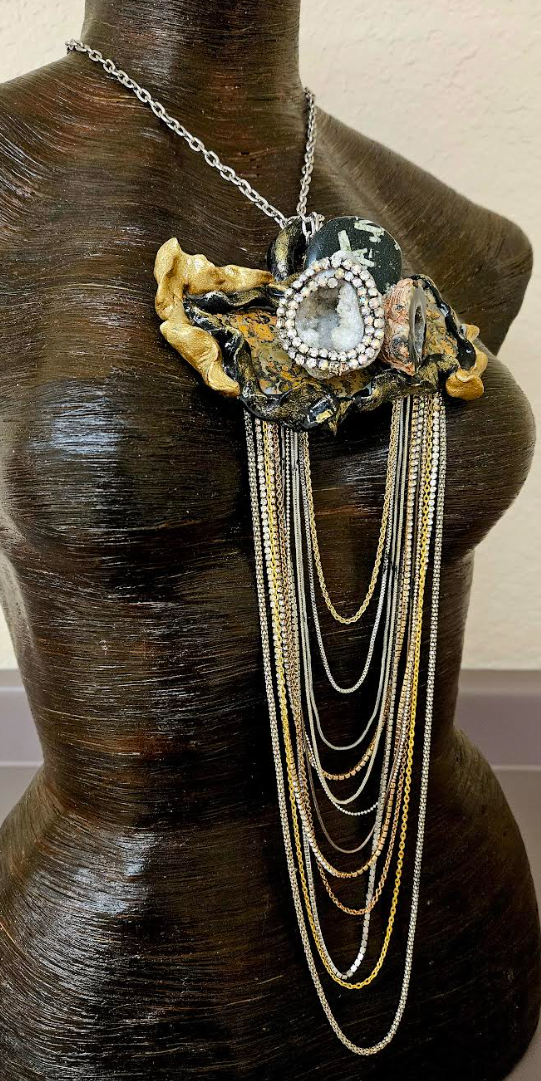 Earth Tone Mixed Gemstone & Waterfall Chain Chest Piece - Androgynous