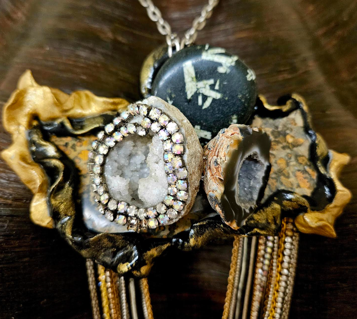 Earth Tone Mixed Gemstone & Waterfall Chain Chest Piece - Androgynous