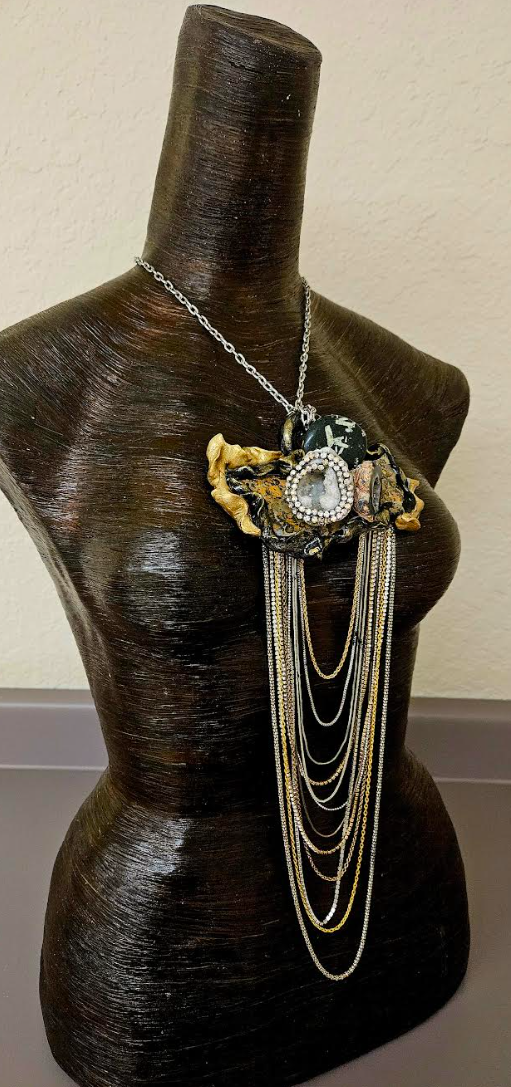 Earth Tone Mixed Gemstone & Waterfall Chain Chest Piece - Androgynous