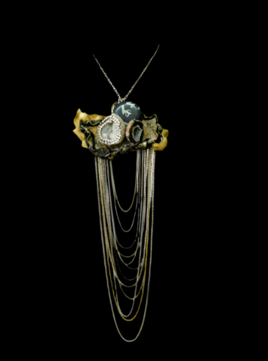 Earth Tone Mixed Gemstone & Waterfall Chain Chest Piece - Androgynous