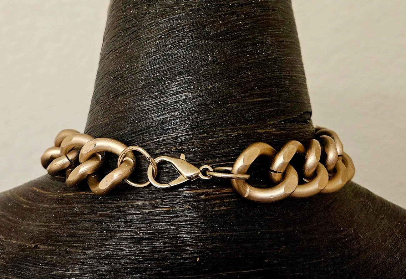 Rough Amethyst Sculpted Pendant with Bold Gold Tone Chain - High End