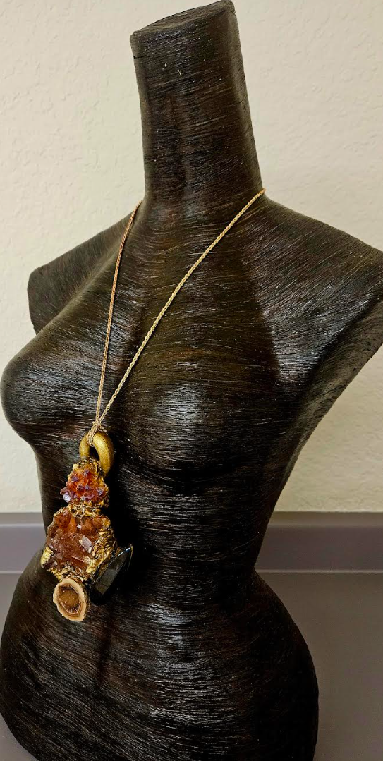 Mixed Warm Gemstone Sculpted Gemstone Pendant - Unisex Fall Wardrobe