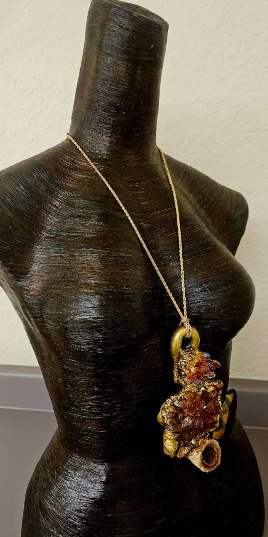 Mixed Warm Gemstone Sculpted Gemstone Pendant - Unisex Fall Wardrobe