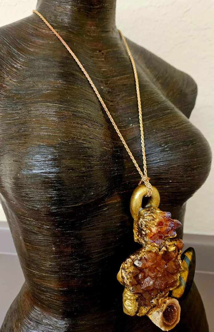 Mixed Warm Gemstone Sculpted Gemstone Pendant - Unisex Fall Wardrobe