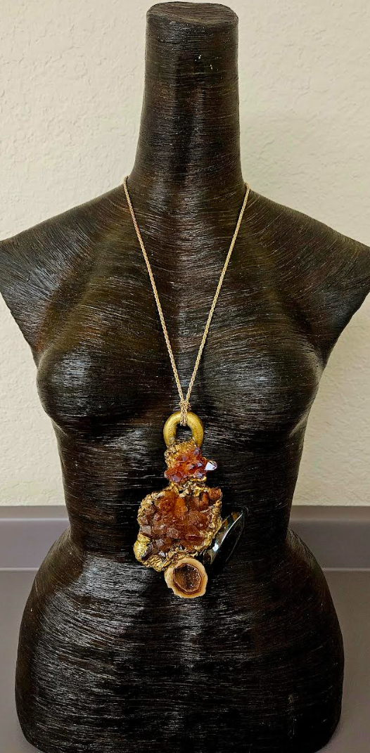 Mixed Warm Gemstone Sculpted Gemstone Pendant - Unisex Fall Wardrobe