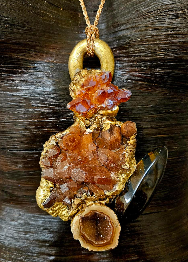 Mixed Warm Gemstone Sculpted Gemstone Pendant - Unisex Fall Wardrobe