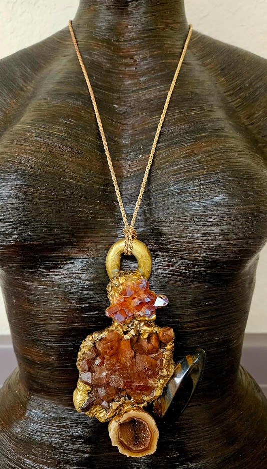 Mixed Warm Gemstone Sculpted Gemstone Pendant - Unisex Fall Wardrobe