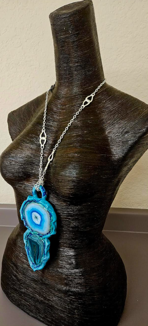 Sculpted Fancy Agate Unisex Totem Gemstone Pendant - White Green Blue