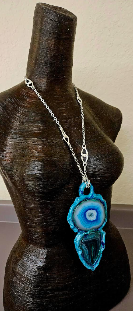 Sculpted Fancy Agate Unisex Totem Gemstone Pendant - White Green Blue