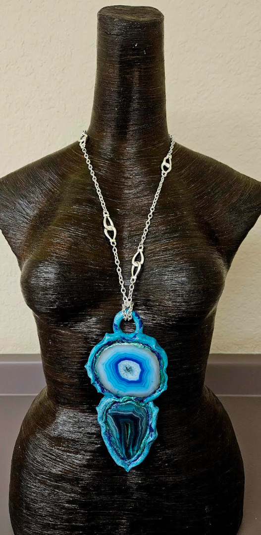Sculpted Fancy Agate Unisex Totem Gemstone Pendant - White Green Blue