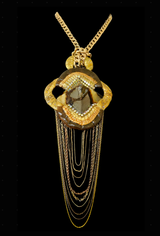Septarian Pyramid Art Deco Pendant & Waterfall Chains