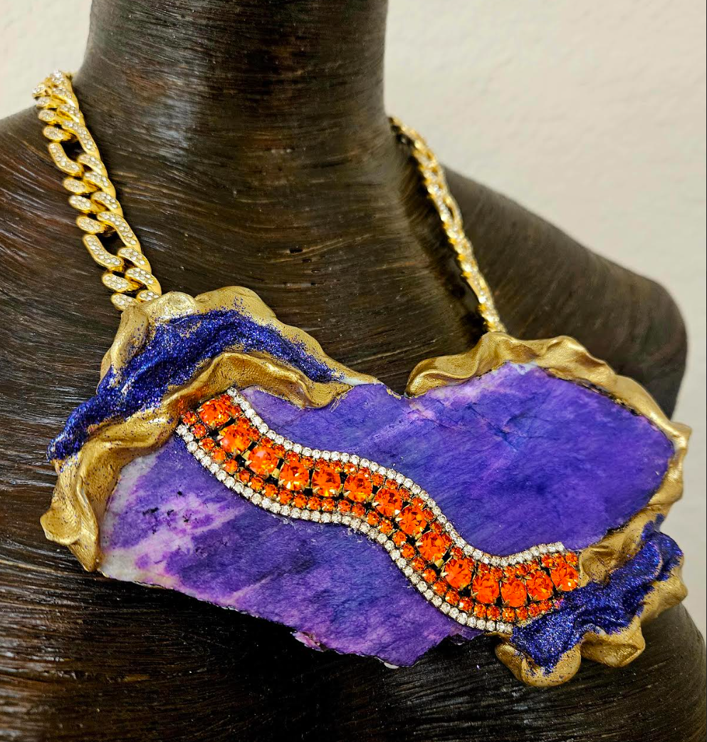 Purple Moonstone Slab Amulet - OOAK Couture Design for Fashion's Elite