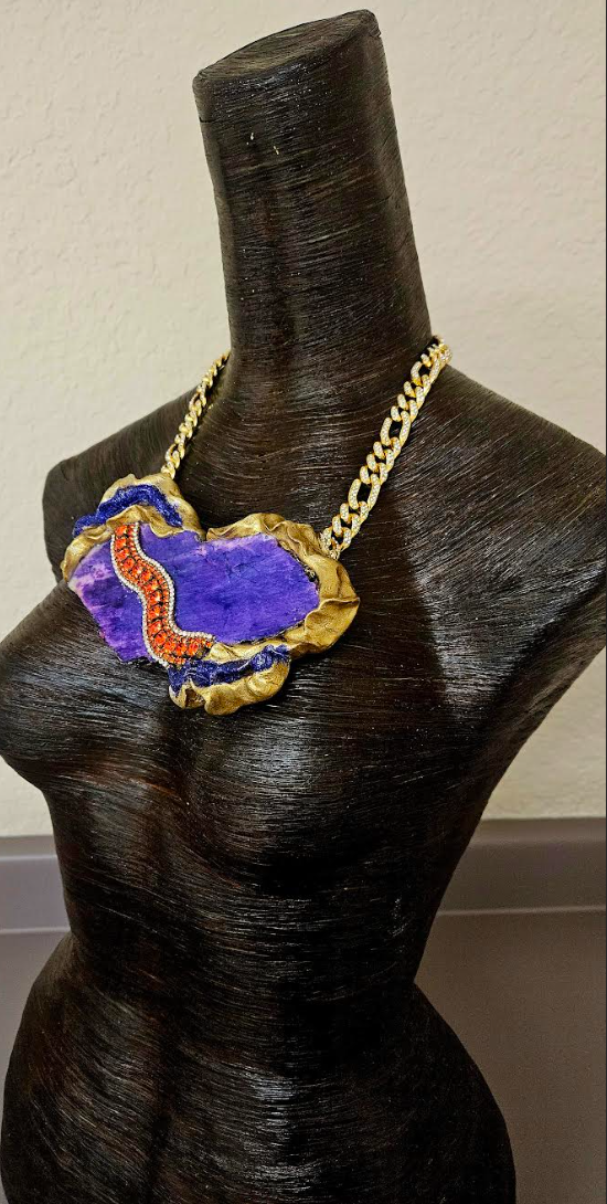 Purple Moonstone Slab Amulet - OOAK Couture Design for Fashion's Elite