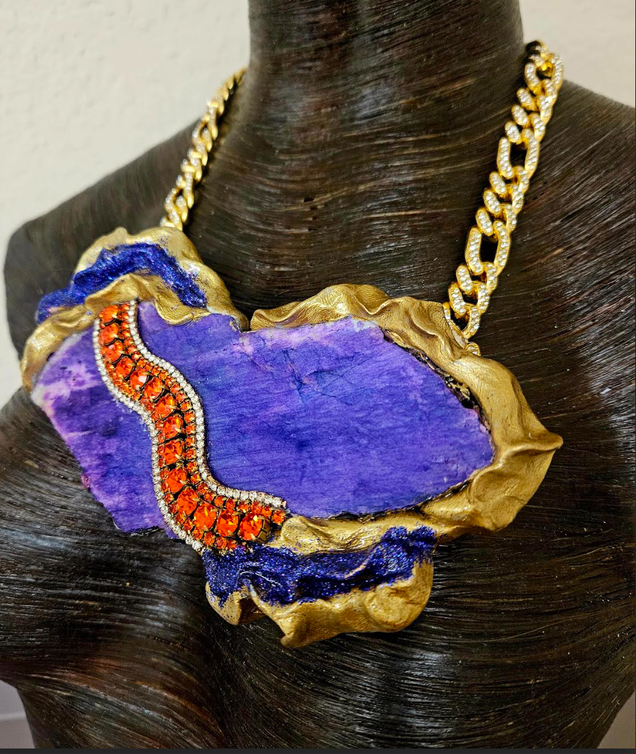 Purple Moonstone Slab Amulet - OOAK Couture Design for Fashion's Elite