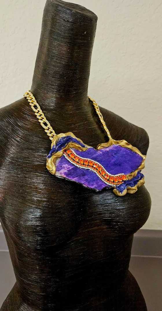 Purple Moonstone Slab Amulet - OOAK Couture Design for Fashion's Elite