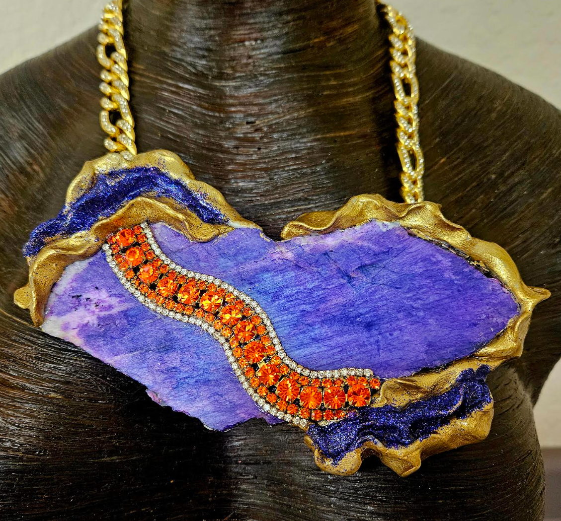 Purple Moonstone Slab Amulet - OOAK Couture Design for Fashion's Elite