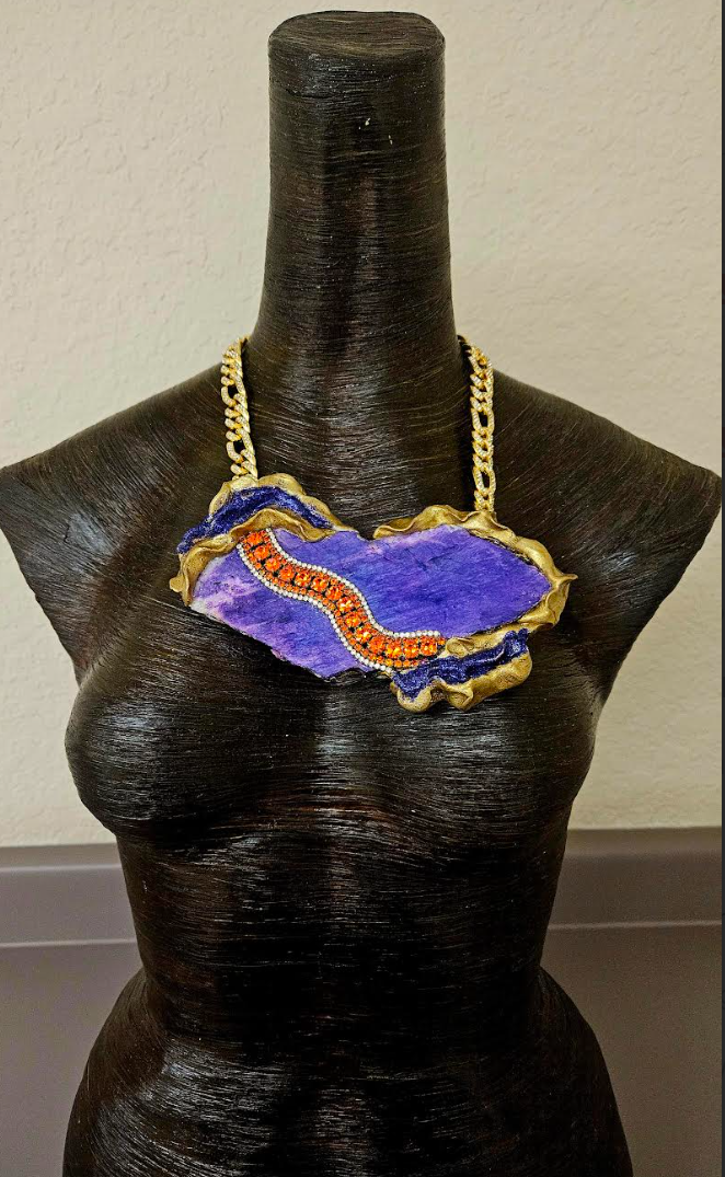 Purple Moonstone Slab Amulet - OOAK Couture Design for Fashion's Elite