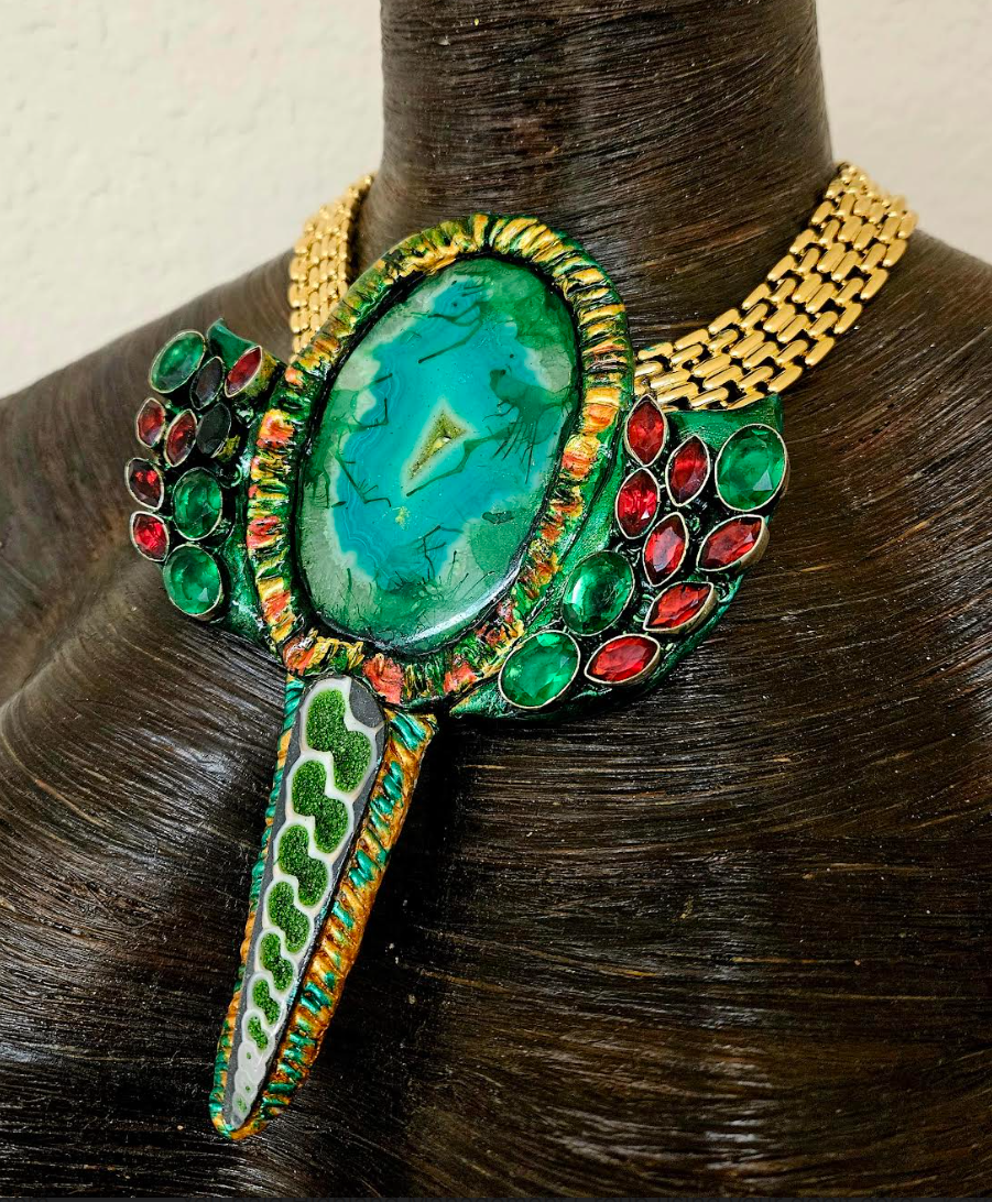 Exclusive Artisan Green Agate & Glass Chest Piece - Artists Choice