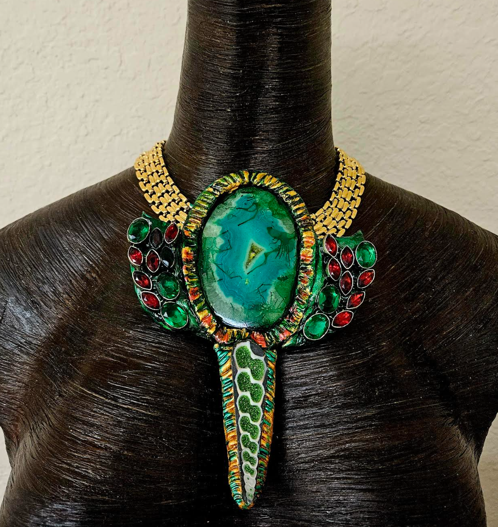 Green Agate & Druzy Shell Statement Necklace - Luxe Artisan