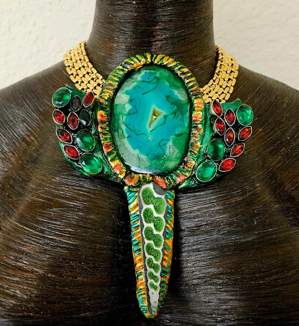 Exclusive Artisan Green Agate & Glass Chest Piece - Artists Choice