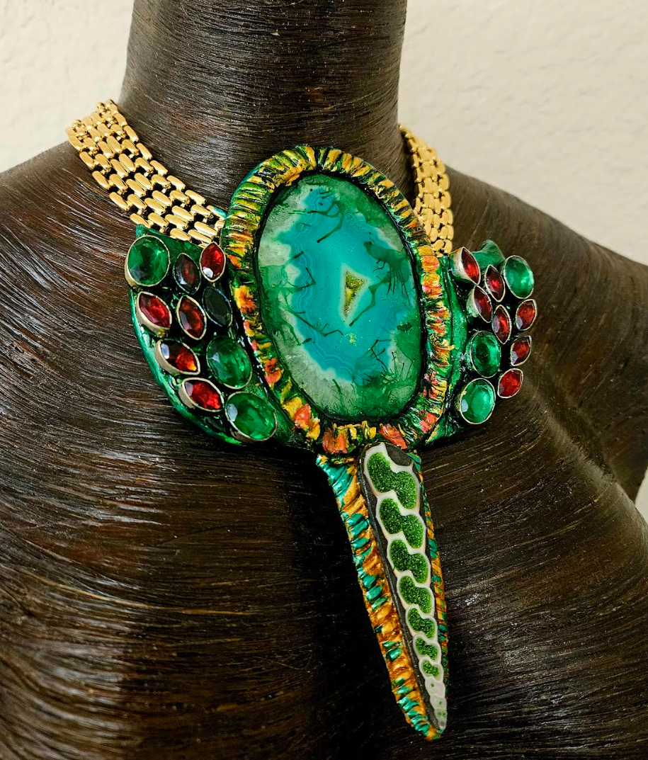 Exclusive Artisan Green Agate & Glass Chest Piece - Artists Choice