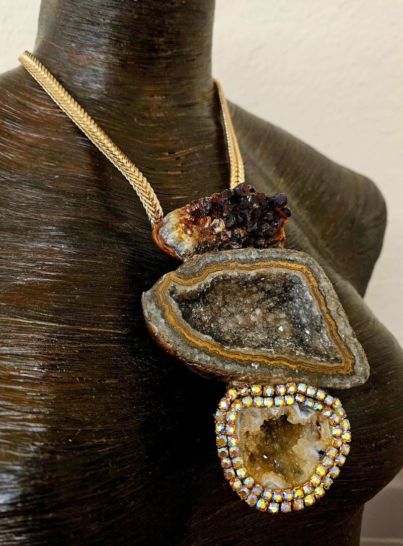 Earthy Mixed Gemstone Sculpted Unisex Gemstone Talisman - Fall Fashion