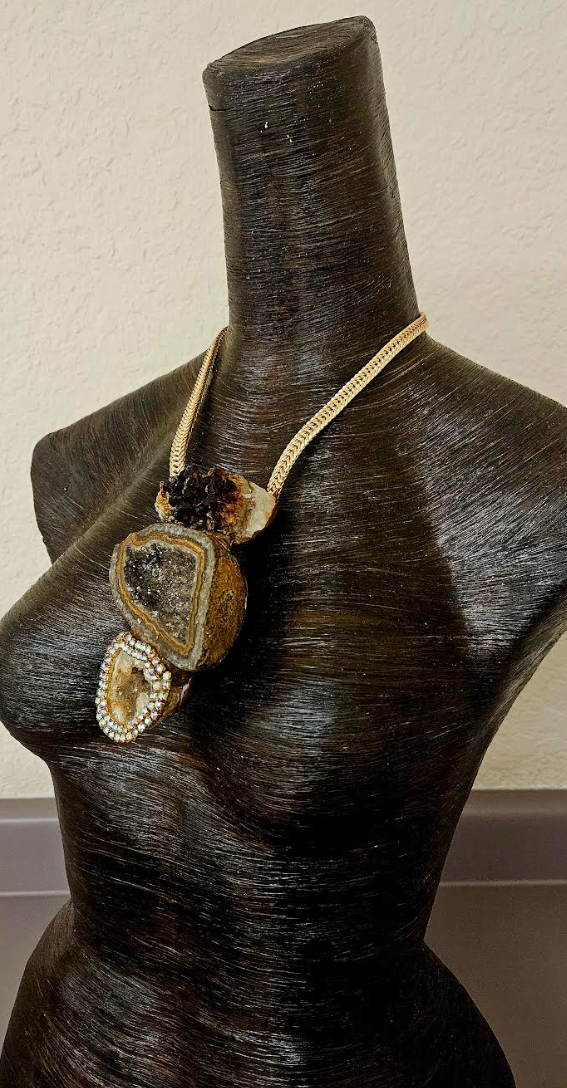 Earthy Mixed Gemstone Sculpted Unisex Gemstone Talisman - Fall Fashion