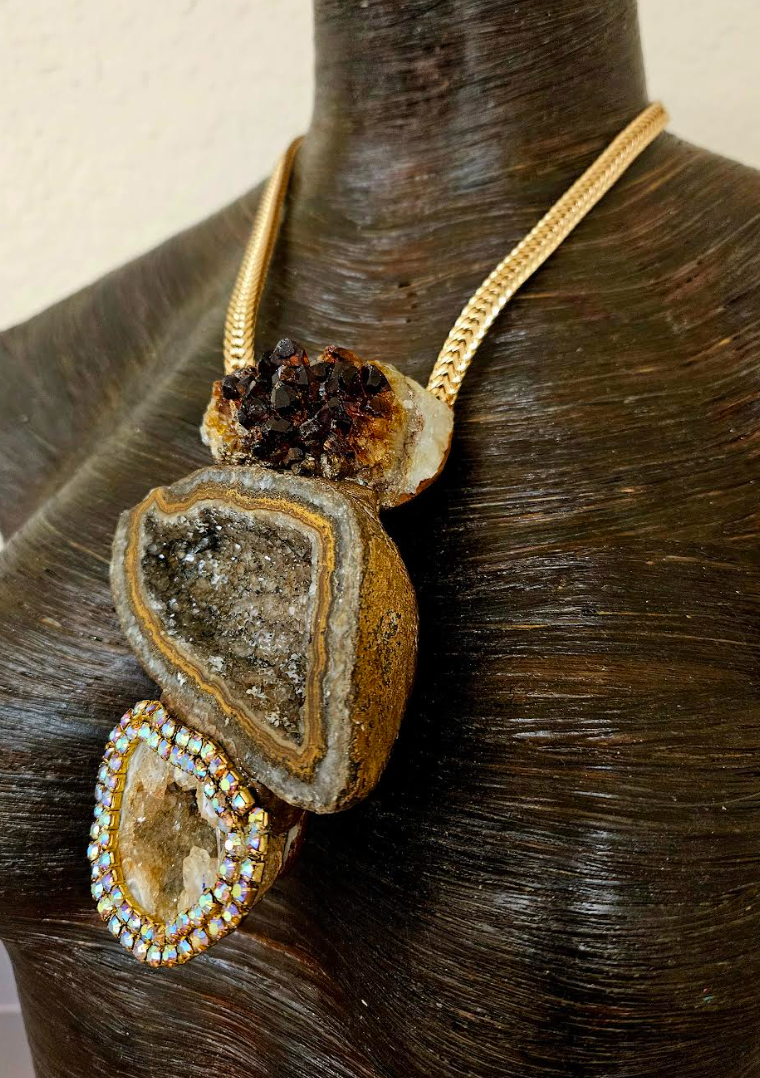 Earthy Mixed Gemstone Sculpted Unisex Gemstone Talisman - Fall Fashion