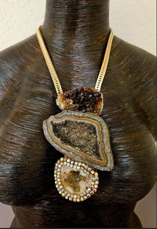 Earthy Mixed Gemstone Sculpted Unisex Gemstone Talisman - Fall Fashion