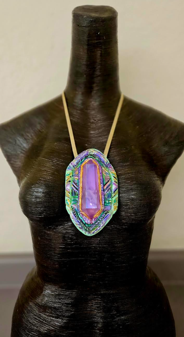 Purple Aura Quartz Art Deco Pendant - Gatsby Style Talisman