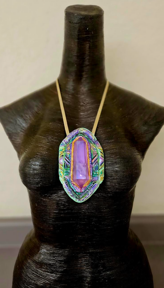 Purple Aura Quartz Art Deco Pendant - Gatsby Style Talisman