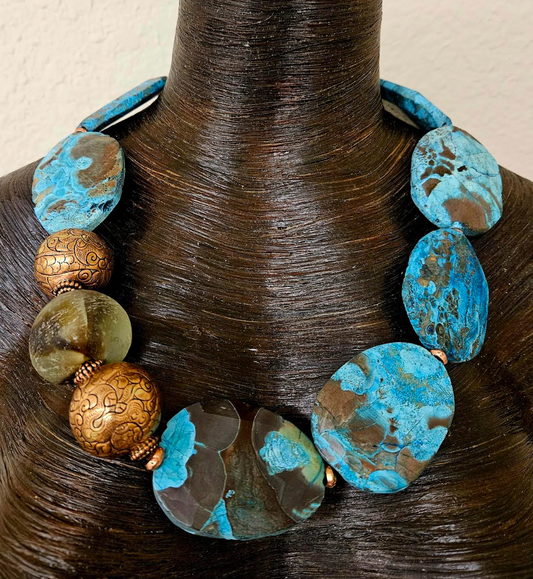 Brown & Blue Ocean Jasper Beaded Luxury Necklace - OOAK Business Couture
