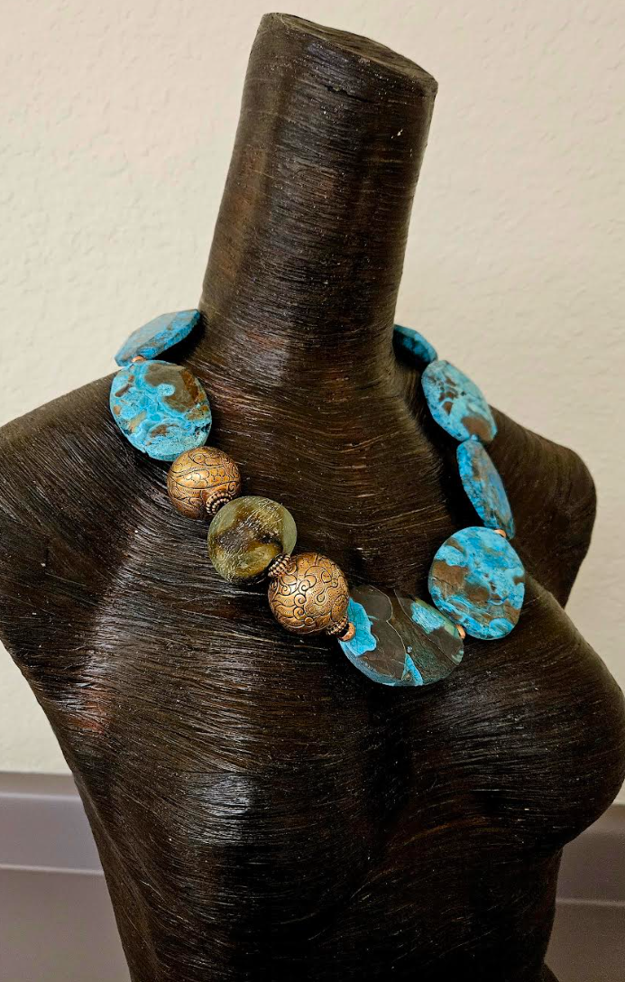 Brown & Blue Ocean Jasper Beaded Luxury Necklace - OOAK Business Couture