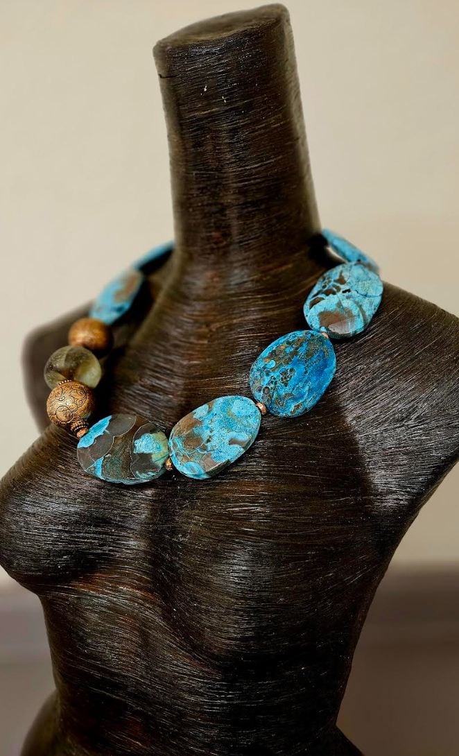 Brown & Blue Ocean Jasper Beaded Luxury Necklace - OOAK Business Couture