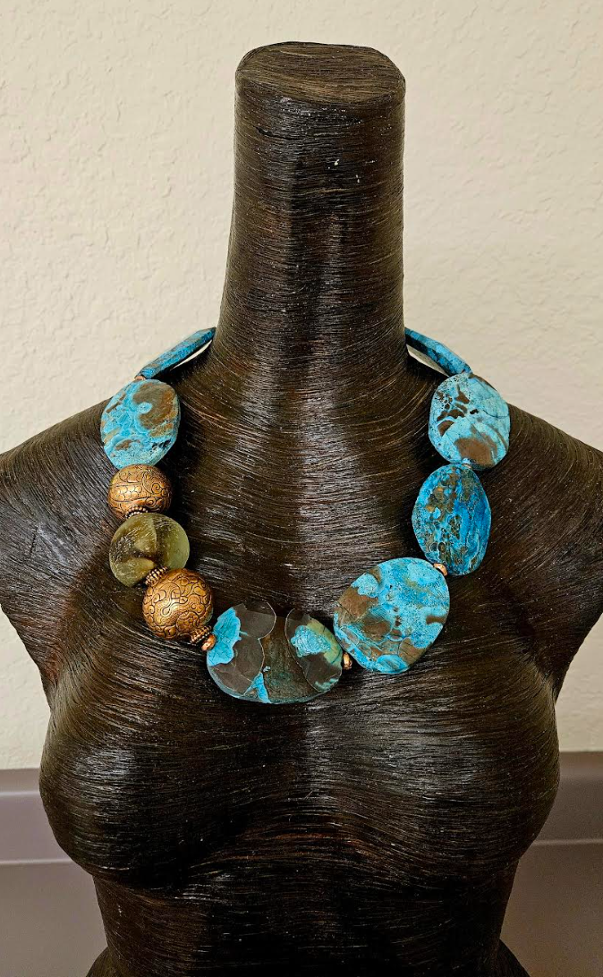 Brown & Blue Ocean Jasper Beaded Luxury Necklace - OOAK Business Couture