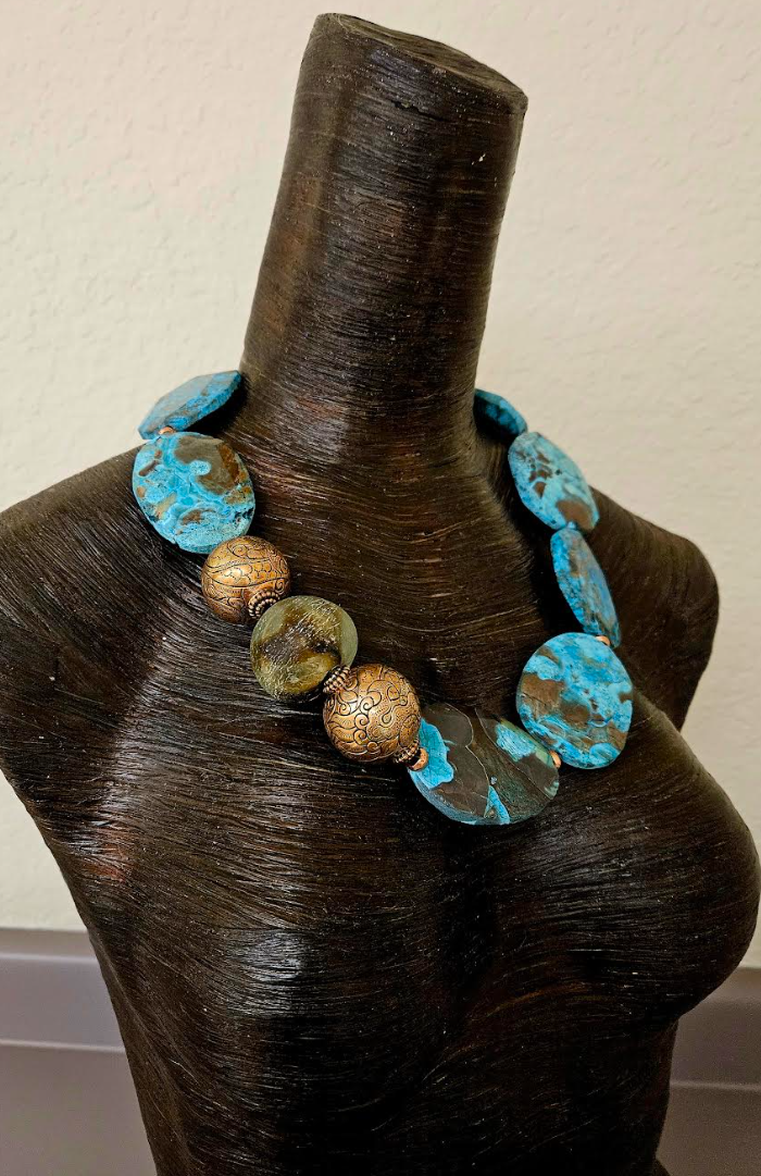 Brown & Blue Ocean Jasper Beaded Luxury Necklace - OOAK Business Couture