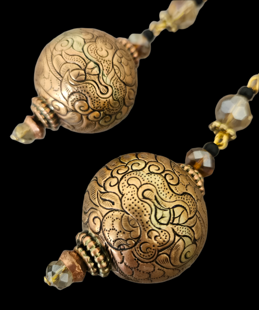 Tibetan Brass & Copper Tribal Dangle Pierced Earrings - Oversized Luxe