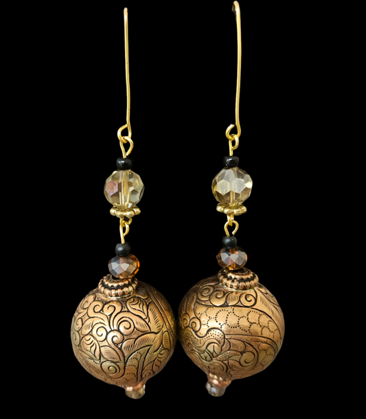 Tibetan Brass & Copper Tribal Dangle Pierced Earrings - Oversized Luxe