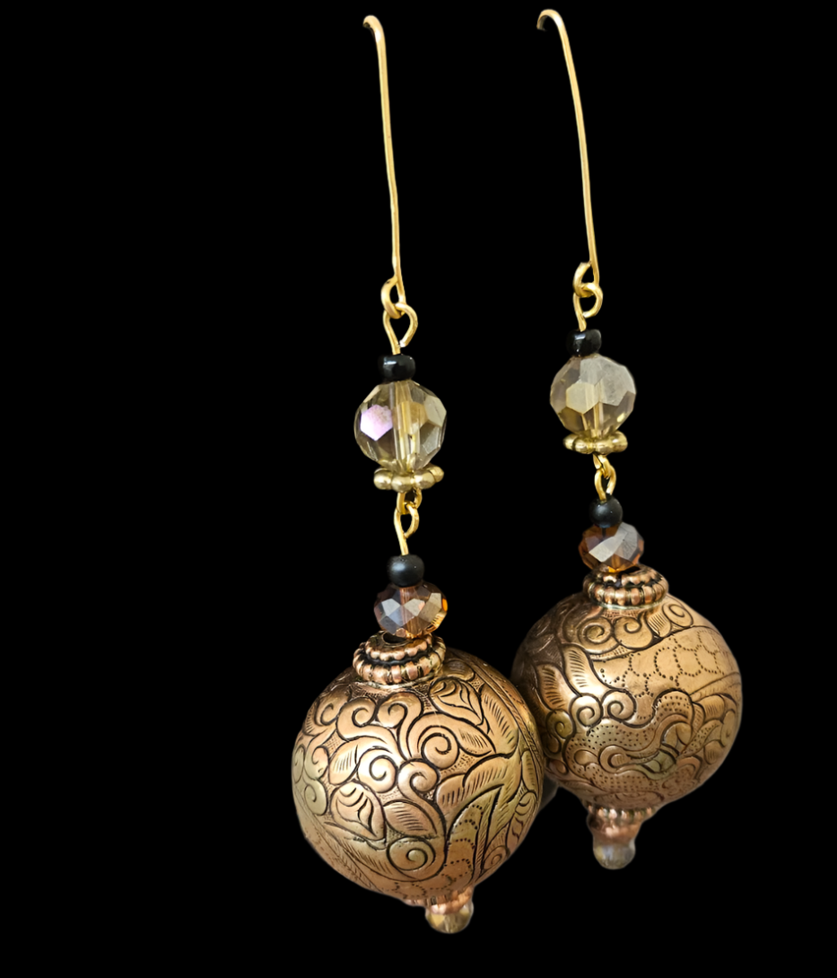 Tibetan Brass & Copper Tribal Dangle Pierced Earrings - Oversized Luxe