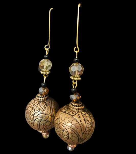 Tibetan Brass & Copper Tribal Dangle Pierced Earrings - Oversized Luxe