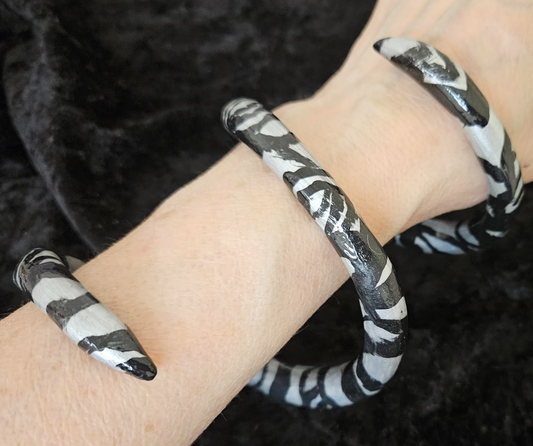 Silver & Black Snake Cuff Large Size - African Inspired Wrist Coil